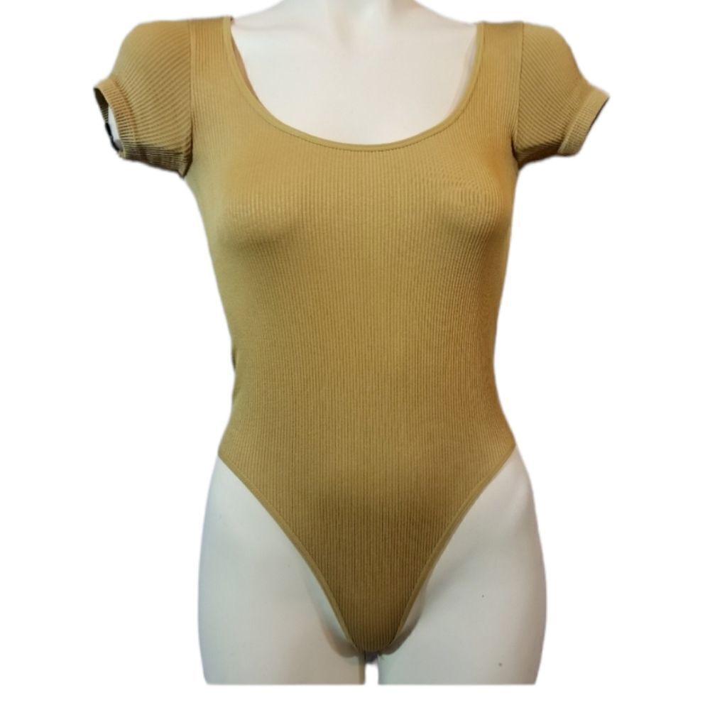 BDG Urban Outfitters Ella Tan Ribbed Thong Crew Neck Body Suit Size Small